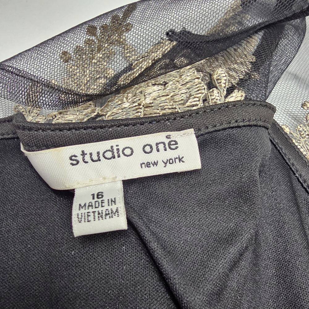 Studio One Elegant Black and Gold Dress Size 16 Midi - Picture 5 of 7